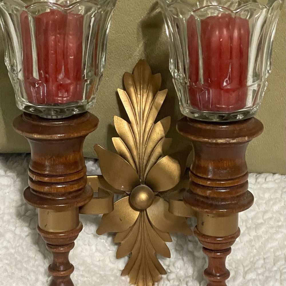 Vintage Double Arm Wall Sconce with Glass Hurricane Shades